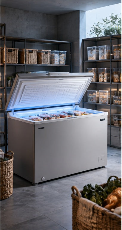 THE LUXE JOURNAL appliance news cover for LG convertible chest freezers in a refined modern pantry and cold-storage space
