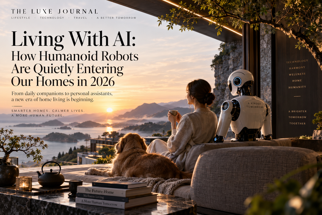 THE LUXE JOURNAL cover for living with AI and humanoid robots entering the home in 2026