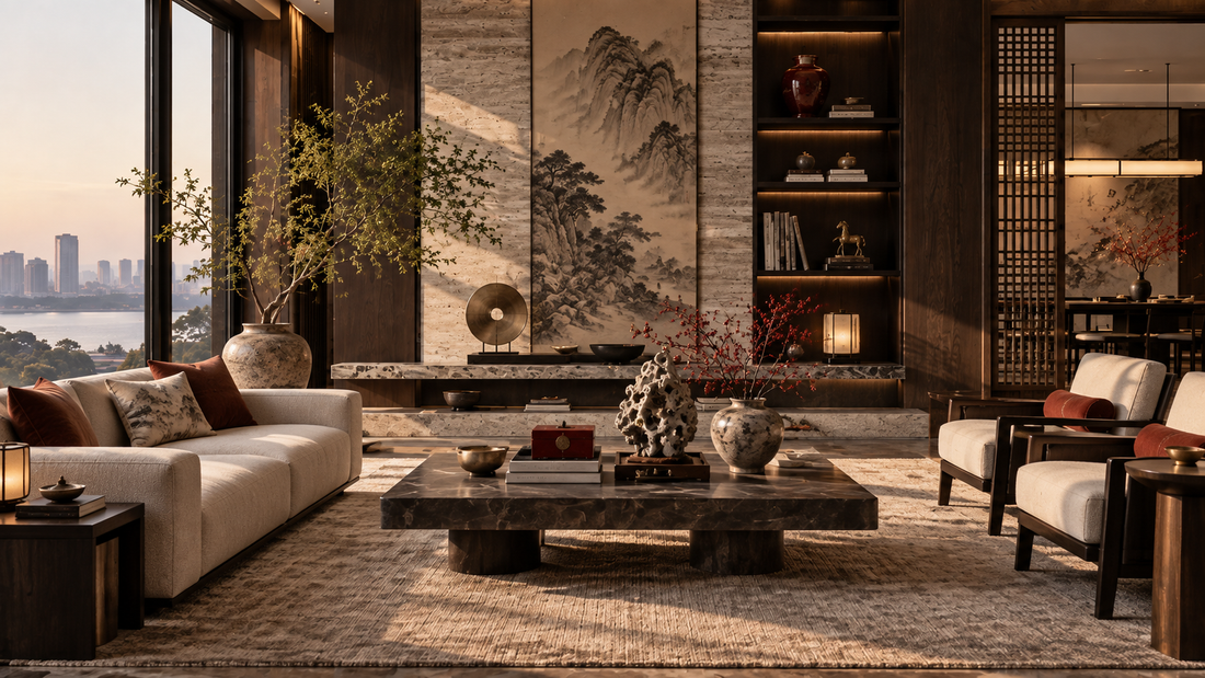 THE LUXE JOURNAL modern feng shui and scholar's objects cover with gongshi, lacquer, ceramics and contemporary Chinese furniture