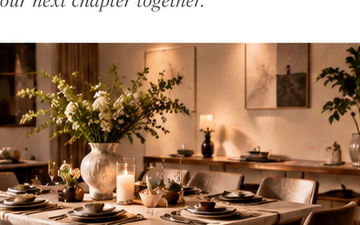 THE LUXE JOURNAL newlywed kitchen and dining guide featuring a refined table setting and warm modern interior