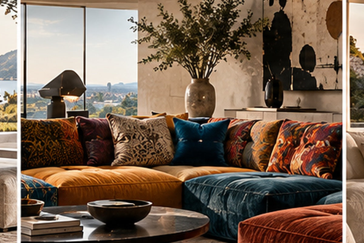 THE LUXE JOURNAL Roche Bobois Mah Jong sofa guide editorial cover featuring colorful modular low seating