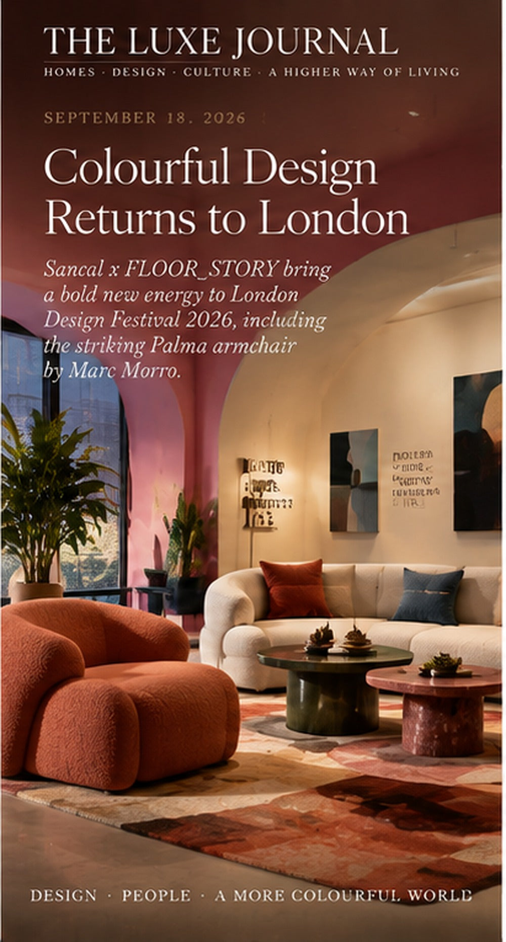 THE LUXE JOURNAL furniture news cover for Sancal x FLOOR_STORY at London Design Festival 2026