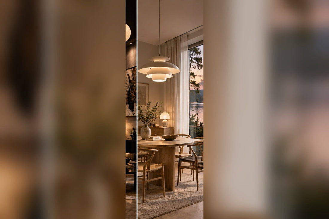 THE LUXE JOURNAL Scandinavian lighting cover with soft glare-free pendant light and calm Nordic dining interior
