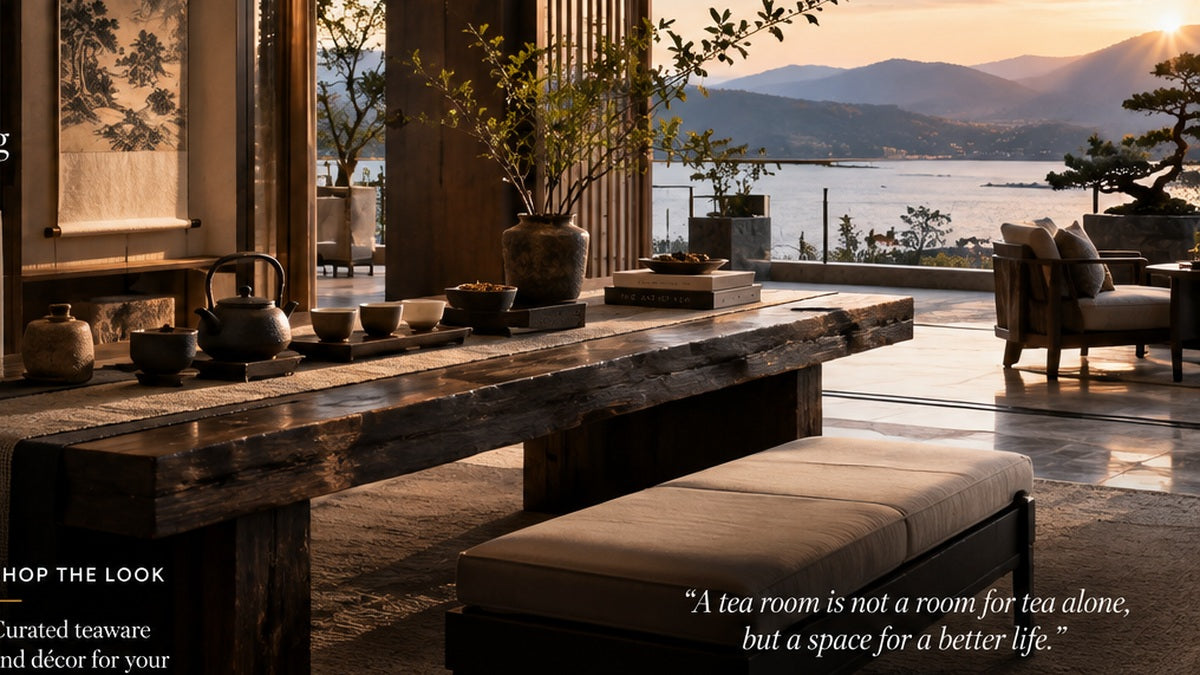 THE LUXE JOURNAL screen-free salon cover featuring tea, art, conversation seating and a calm contemporary interior