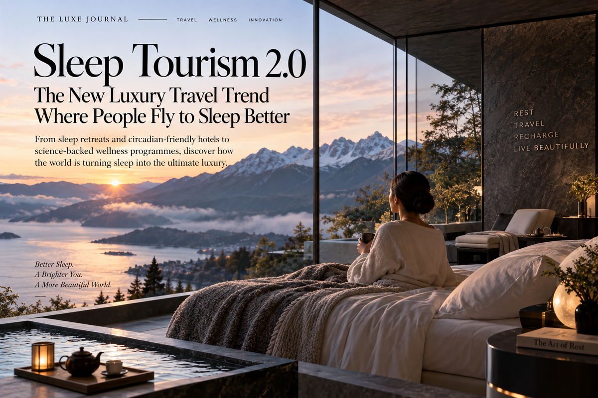 THE LUXE JOURNAL cover for Sleep Tourism 2.0 and luxury travel designed around better rest