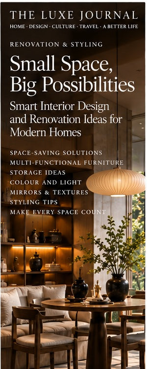 The Luxe Journal small apartment renovation editorial cover featuring a compact contemporary interior
