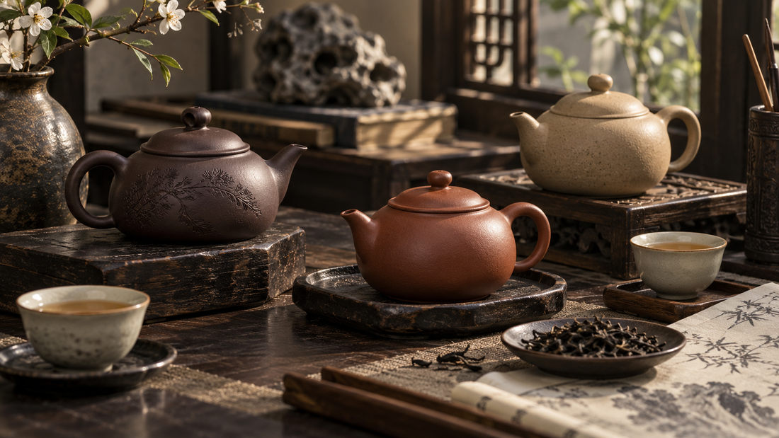 Yixing-style clay teapots in a refined Chinese tea room for THE LUXE JOURNAL guide to choosing a purple clay teapot