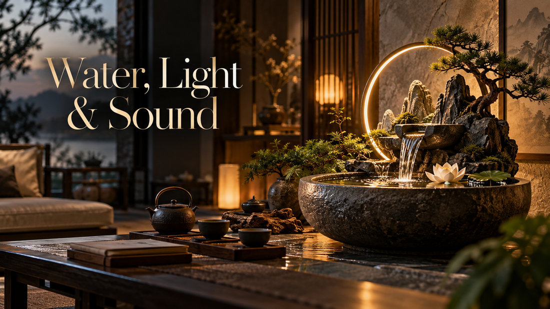 New Chinese indoor fountain with water light and sound in a refined tea room