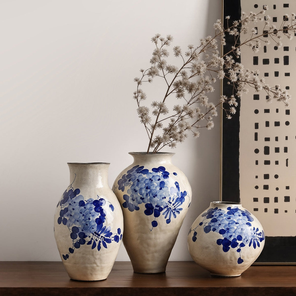 Blue white wisteria ceramic vases