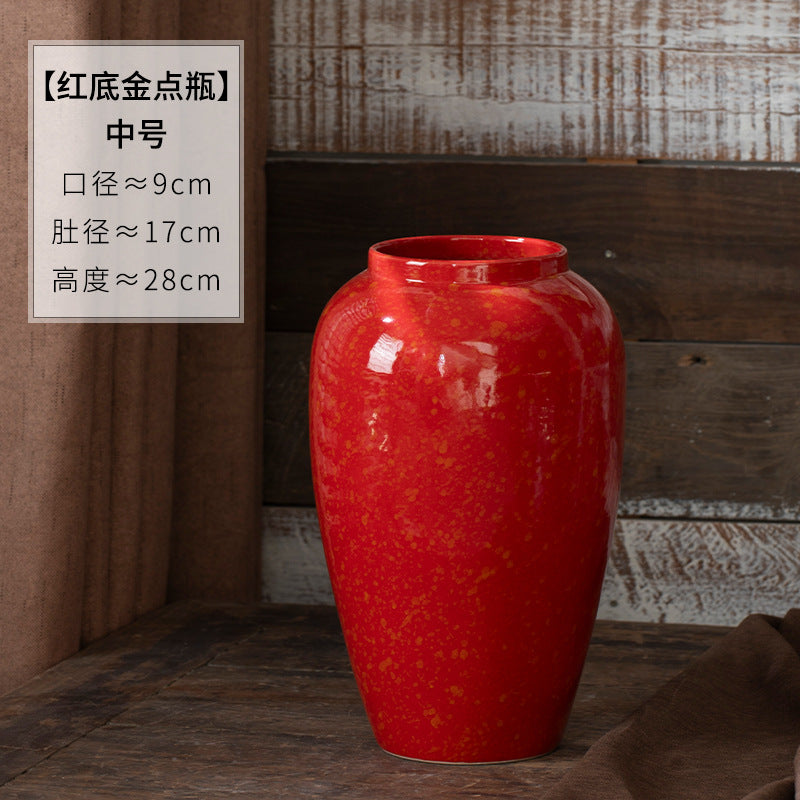 Red gold-speckled ceramic vase, medium 28 cm size