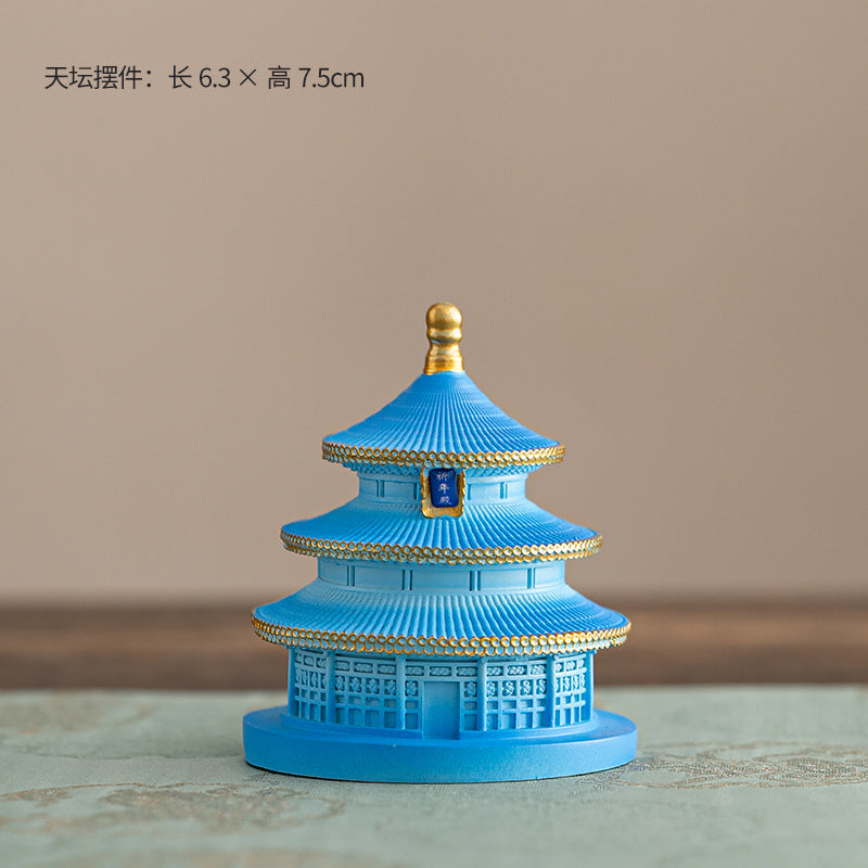 Sky blue Temple of Heaven ceramic incense holder front view