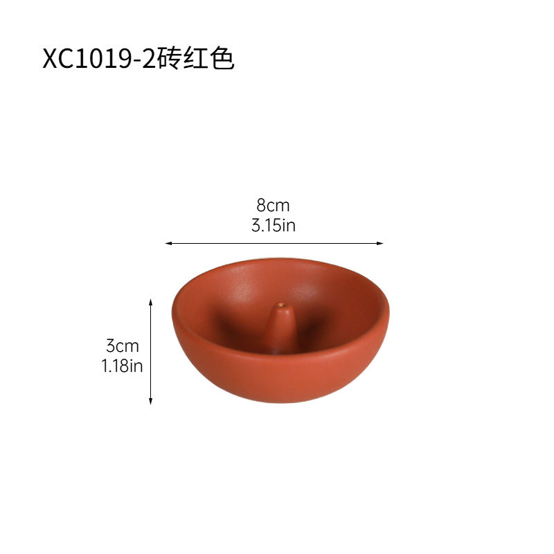 Terracotta red round ceramic incense bowl 8 cm diameter by 3 cm high
