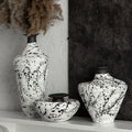 Black and white splatter ceramic vase trio in sculptural New Chinese styling