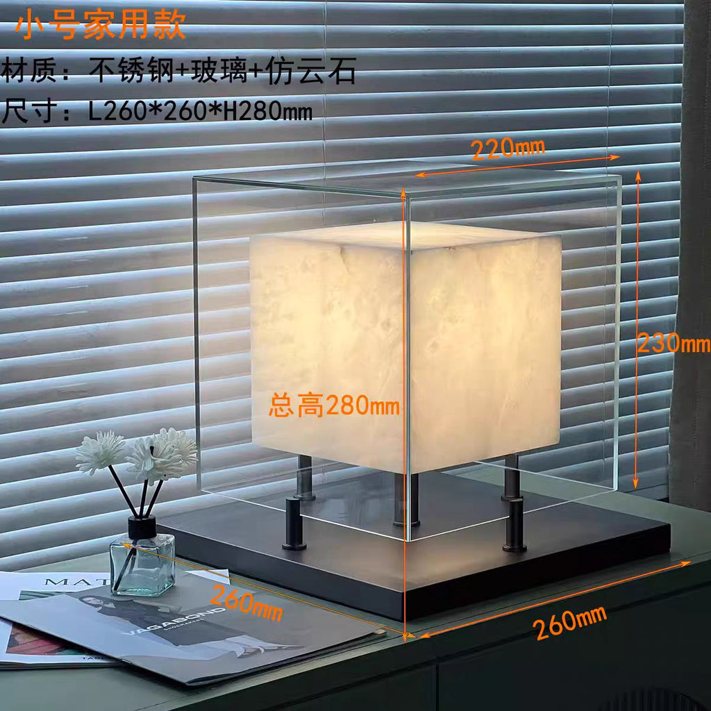 Small glass frame cube table lamp with faux alabaster light box dimensions