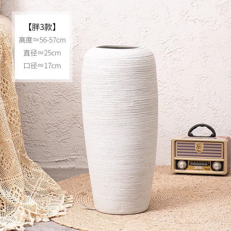 Ivory white wide ribbed floor vase 56 to 57 cm high