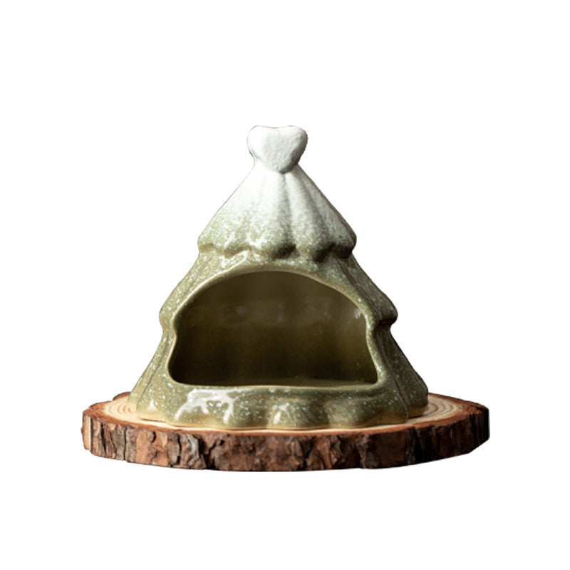 Green Christmas tree ceramic Palo Santo burner front view