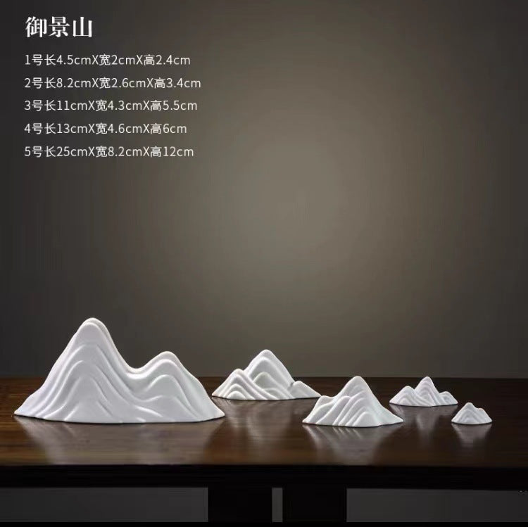 New Chinese Ceramic Mountain Sand-Tray Landscape – Pavilion, Scholar & Snow Peak Zen Tabletop Decor Collection