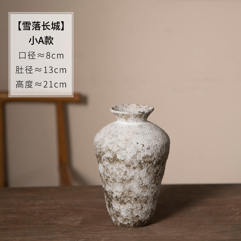 Weathered white and brown rustic coarse ceramic vase, Small A 21 cm