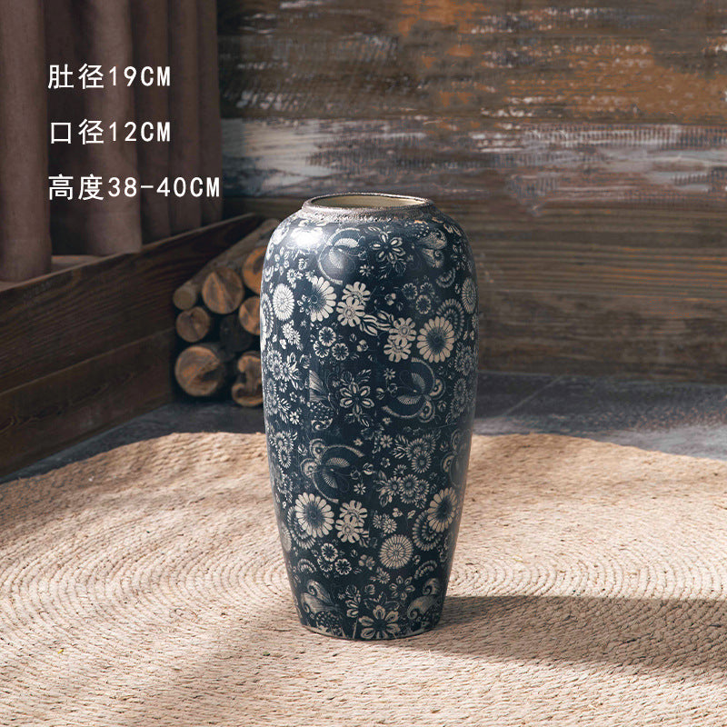 Indigo floral slim floor vase 38 to 40 cm high