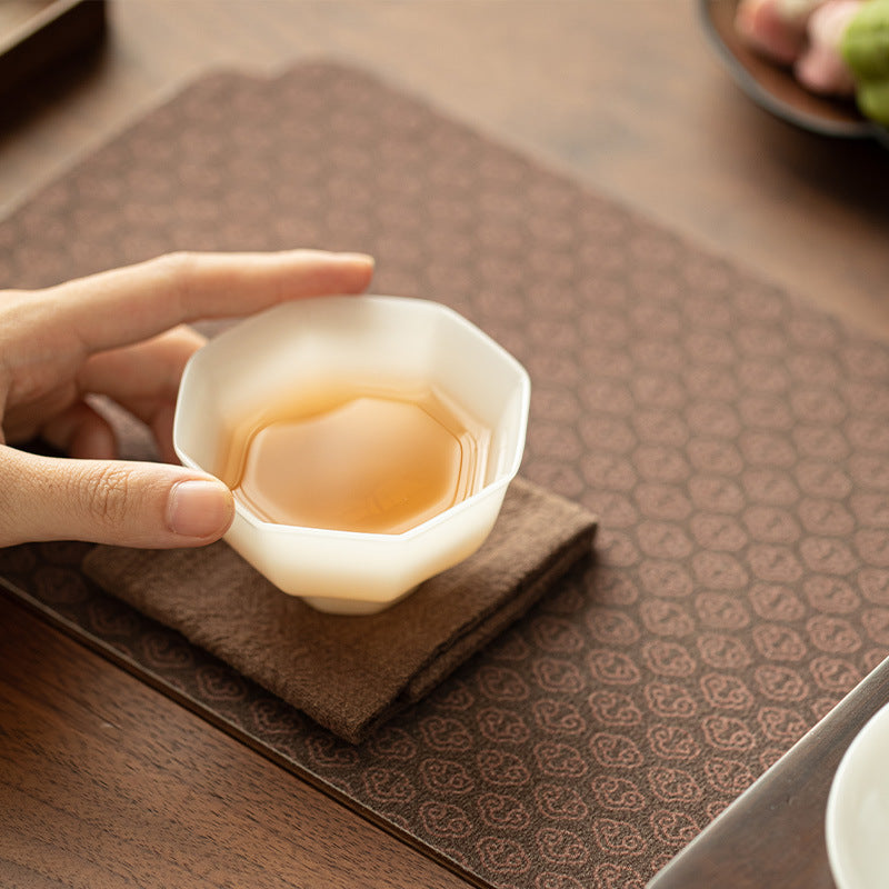 Handcrafted Dehua Ice Mutton Fat Jade Octagonal Thin-Body Master Teacup - 80ml Gongfu Teacup