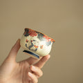 Handcrafted Gilded Auspicious Blossom Cat Scalloped Master Teacup - 85ml Gongfu Teacup