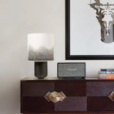 Gradient Fabric Shade Table Lamp – 48cm Matte Black Metal Bedside Light with Ombre Speckled Shade