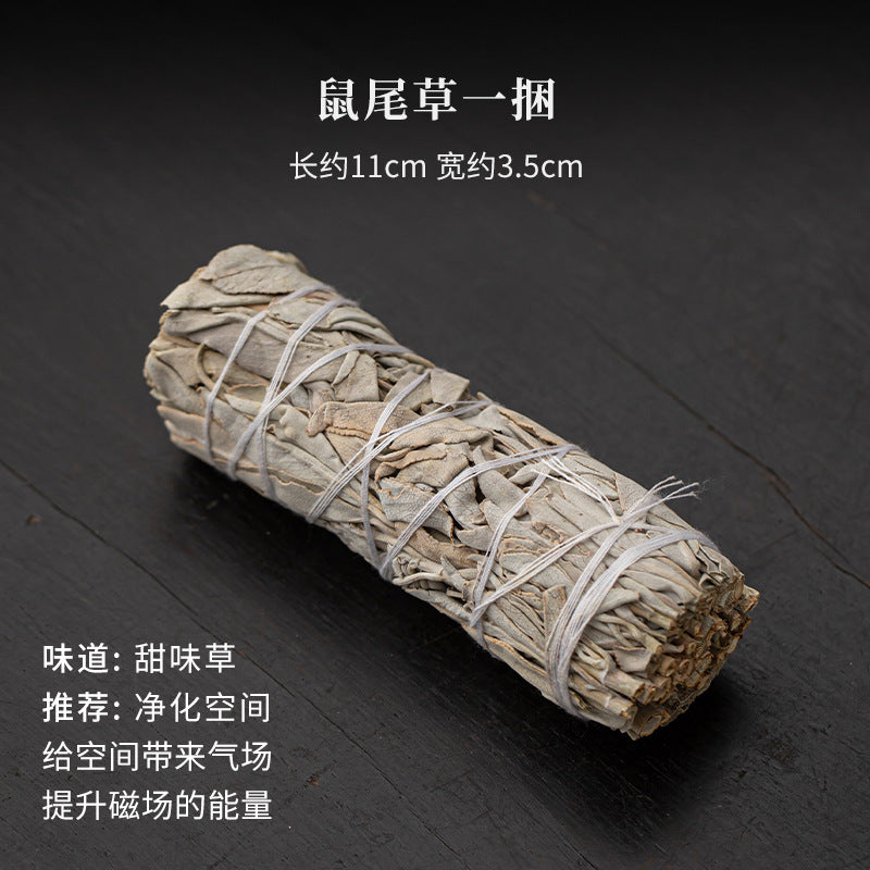 Dried sage smudge bundle for ceramic ritual fireplace burner