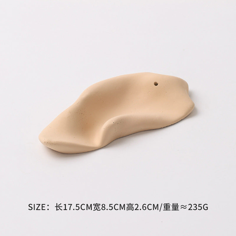 Warm beige sculptural ceramic incense holder 17.5 cm long