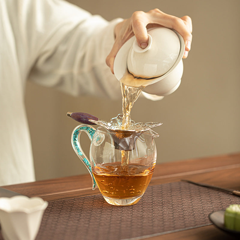 High Borosilicate Heat-Resistant Glass Turquoise Accent Tea Fairness Pitcher & Strainer Set - 220ml Teaware Accessories