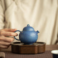Authentic Jingdezhen Raw Mineral Sapphire Blue Gold-Splashed Sphere Teapot - 180ml Gongfu Teapot