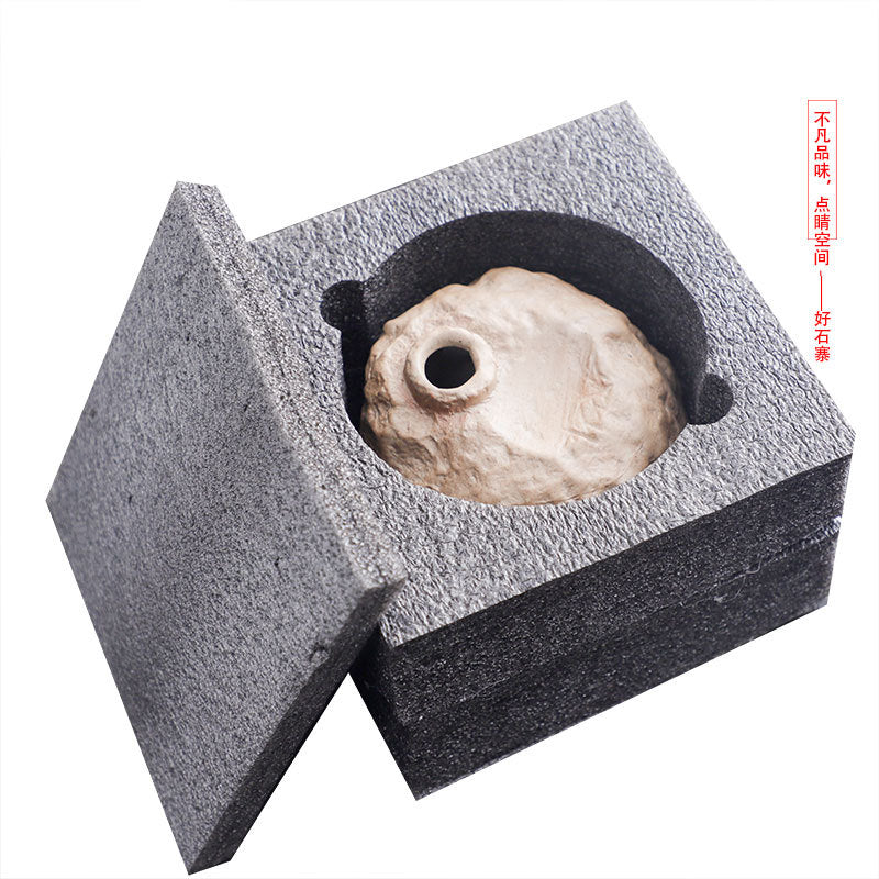 Protective presentation box for sculptural stone cave ritual burner
