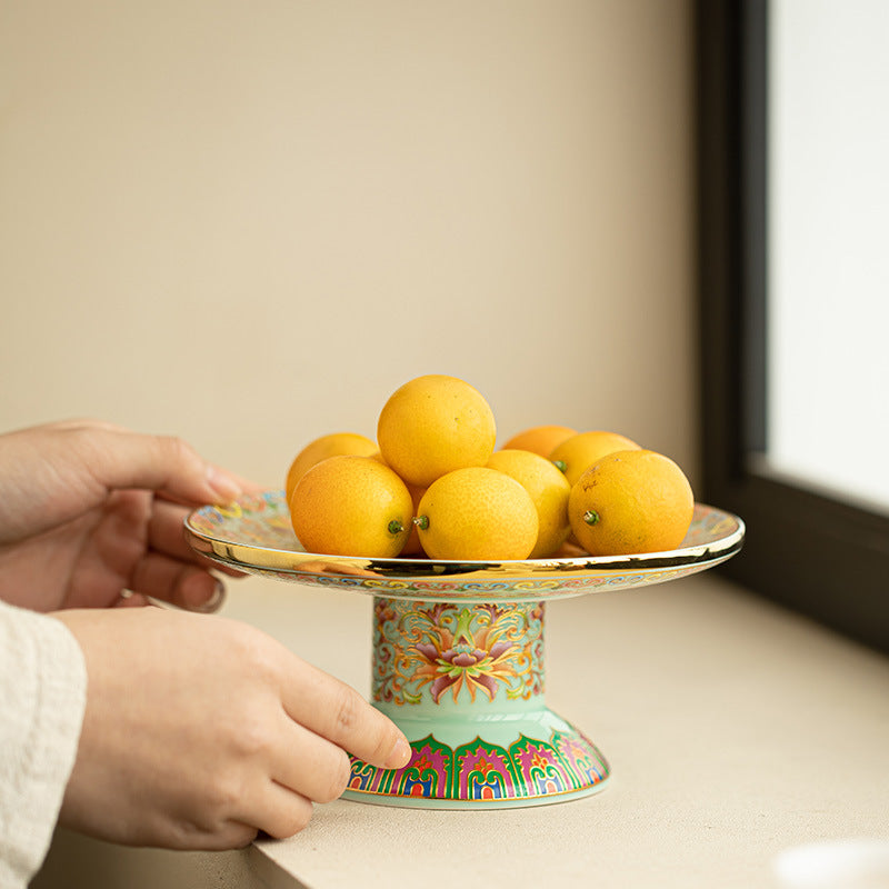Authentic Jingdezhen Hand-Painted Enamel High-Foot Pedestal Teaware Tray & Fruit Plate - 18cm Teaware Accessories
