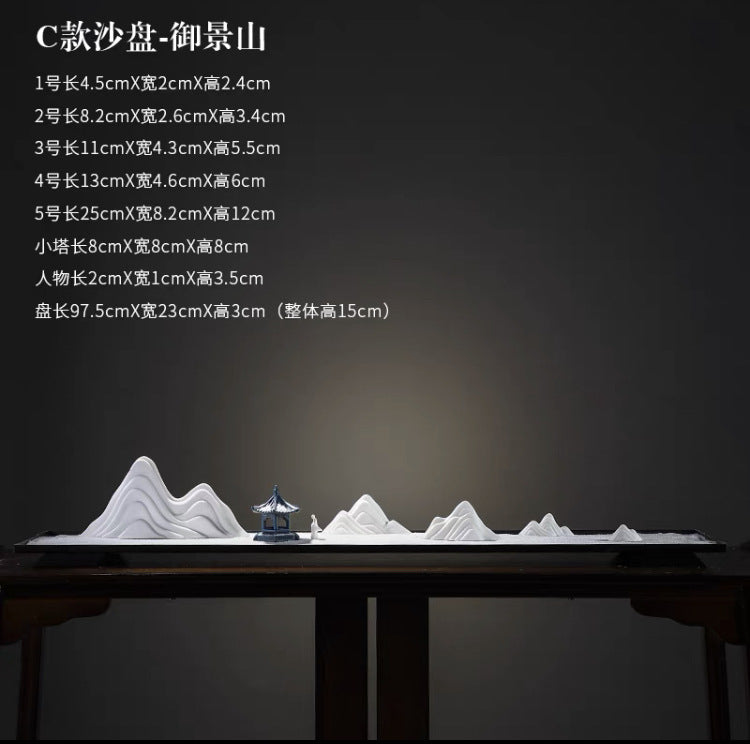 New Chinese Ceramic Mountain Sand-Tray Landscape – Pavilion, Scholar & Snow Peak Zen Tabletop Decor Collection