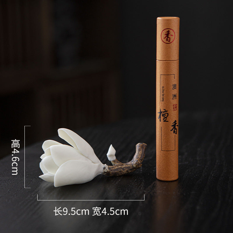 White magnolia incense holder paired with Australian sandalwood incense