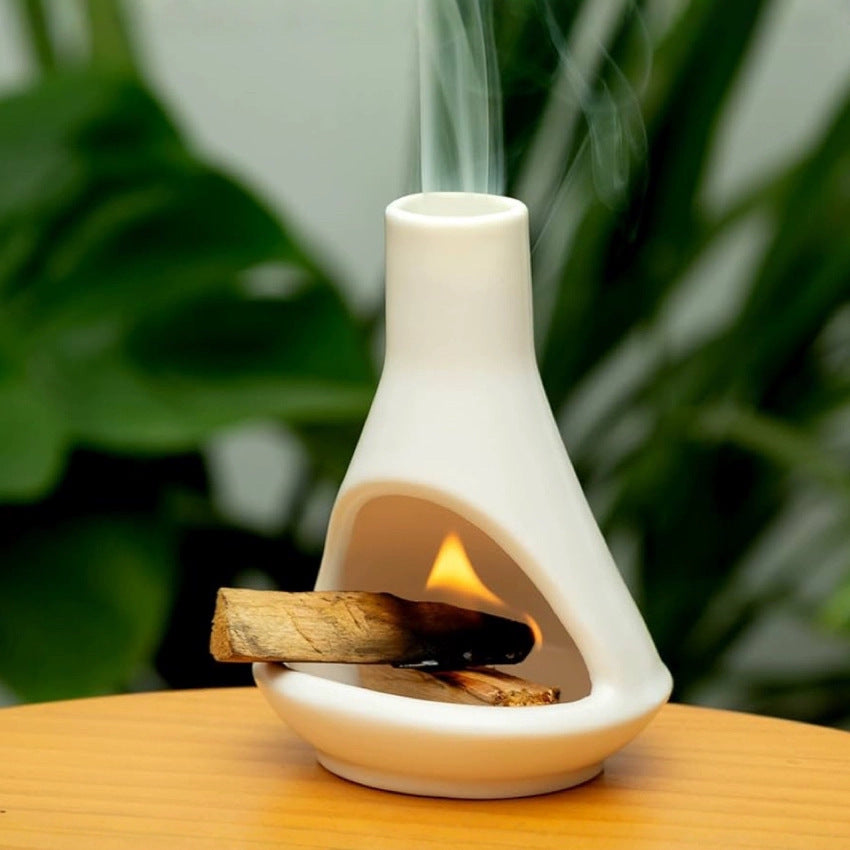 Cream white ceramic chimney Palo Santo holder burning sacred wood