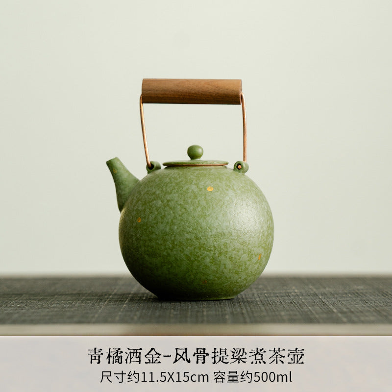 Authentic Cyan-Orange Gold-Fleck Fenggu Beam Hearthside Boiling Tea Kettle - 380ml Teaware