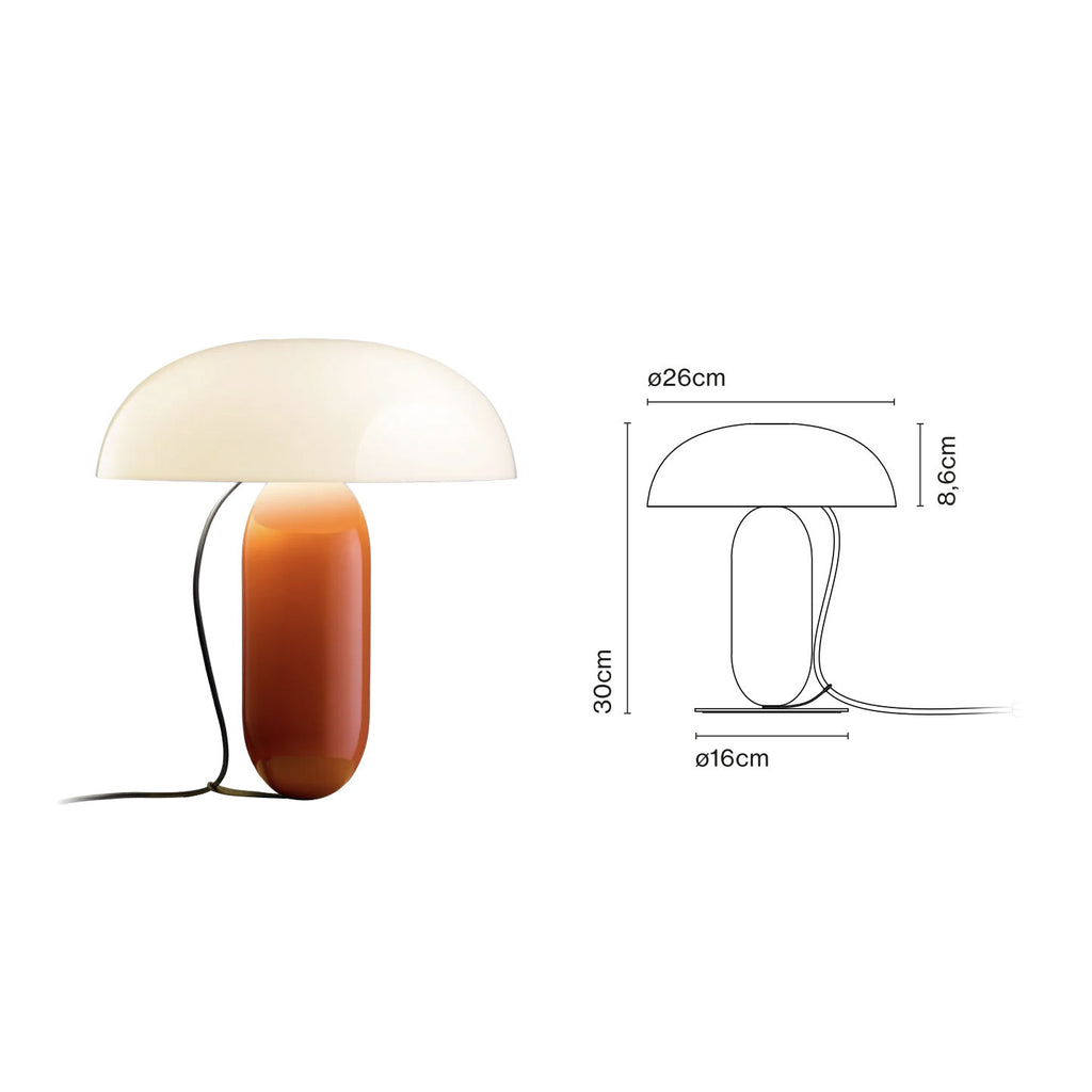 Small opal and orange dome table lamp 26cm by 30cm