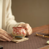 Authentic Jingdezhen Flint Red Blue & White National Peony Scalloped Master Teacup - 85ml Gongfu Teacup