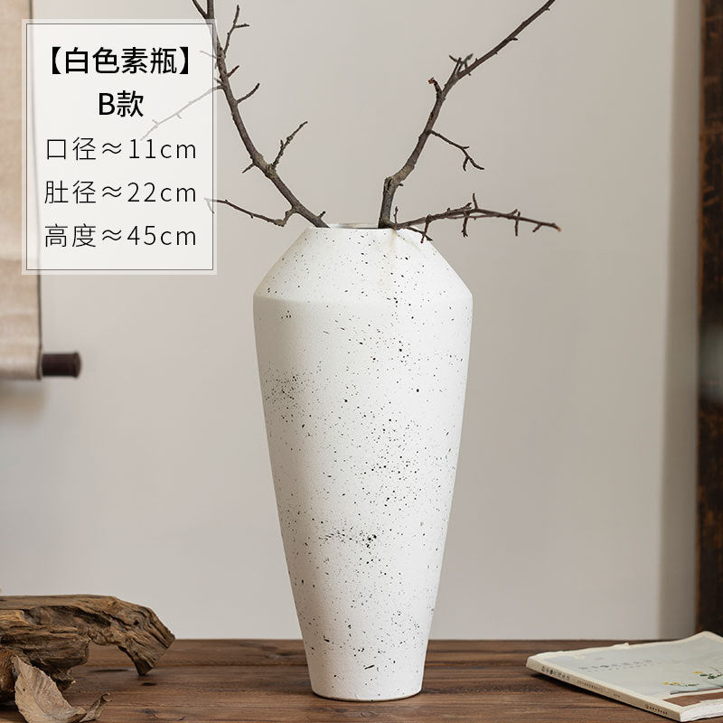 Large ivory white speckled ceramic vase 45 cm high