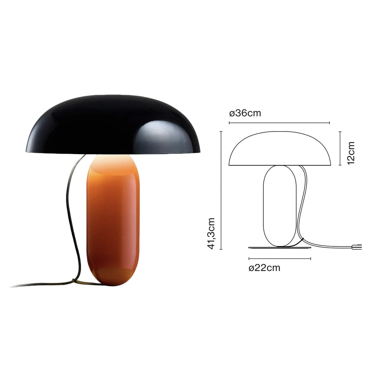 Large black and orange floating dome table lamp 36cm by 41.3cm