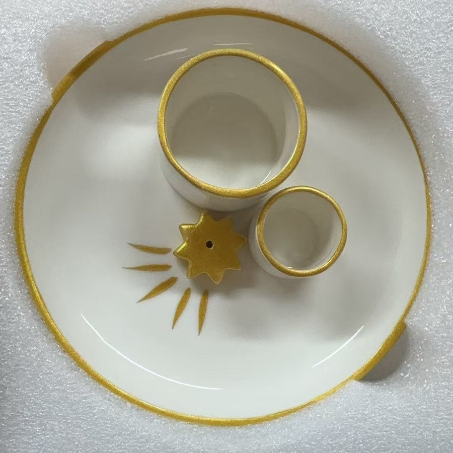 Ivory gold ceramic Palo Santo sage and incense tray top view