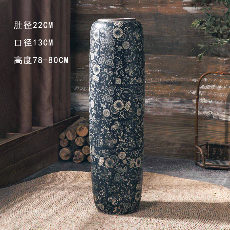 Indigo floral extra tall slim floor vase 78 to 80 cm high