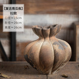 Aged Rust Brown Fluted Gourd Ceramic Vase – Wabi-Sabi New Chinese Style Sculptural Vessel