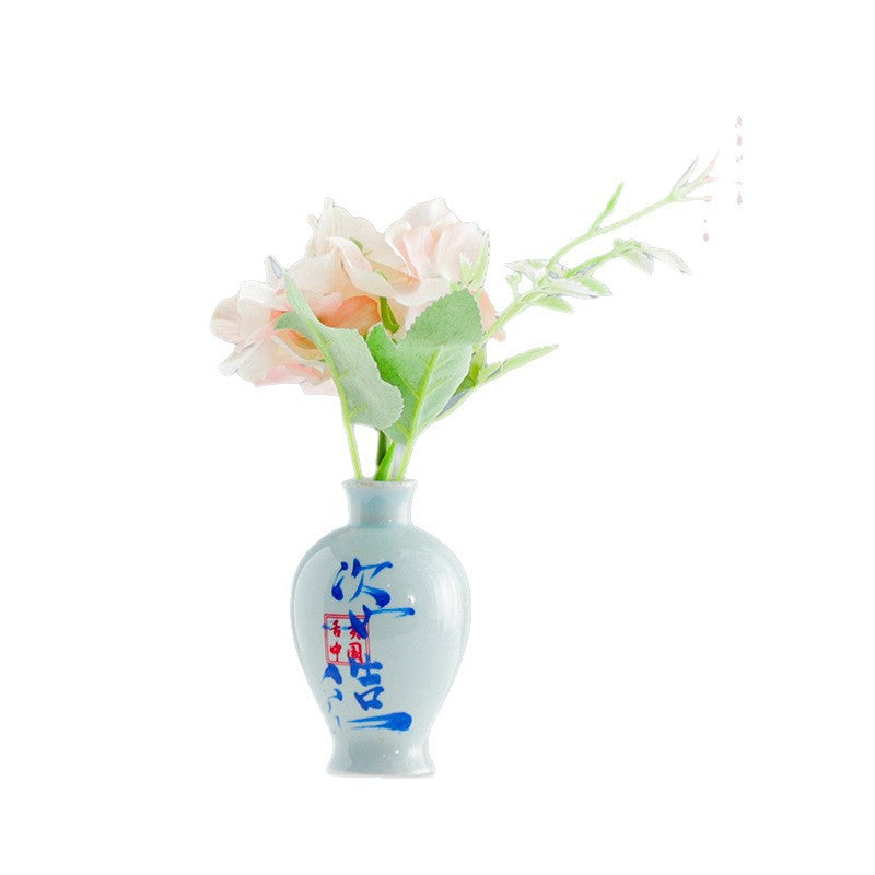 Mini Blue-and-White Porcelain Bud Vase with Floral Arrangement – 9cm New Chinese Tea Table & Desk Decor
