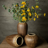 Bronze Brown Brushed-Texture Ceramic Vase – New Chinese Style Rustic Metallic Decorative Vessel