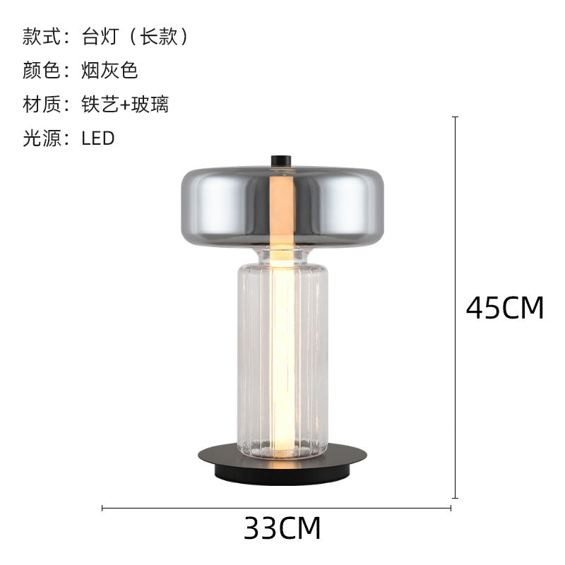 Amber glass column table lamp front view