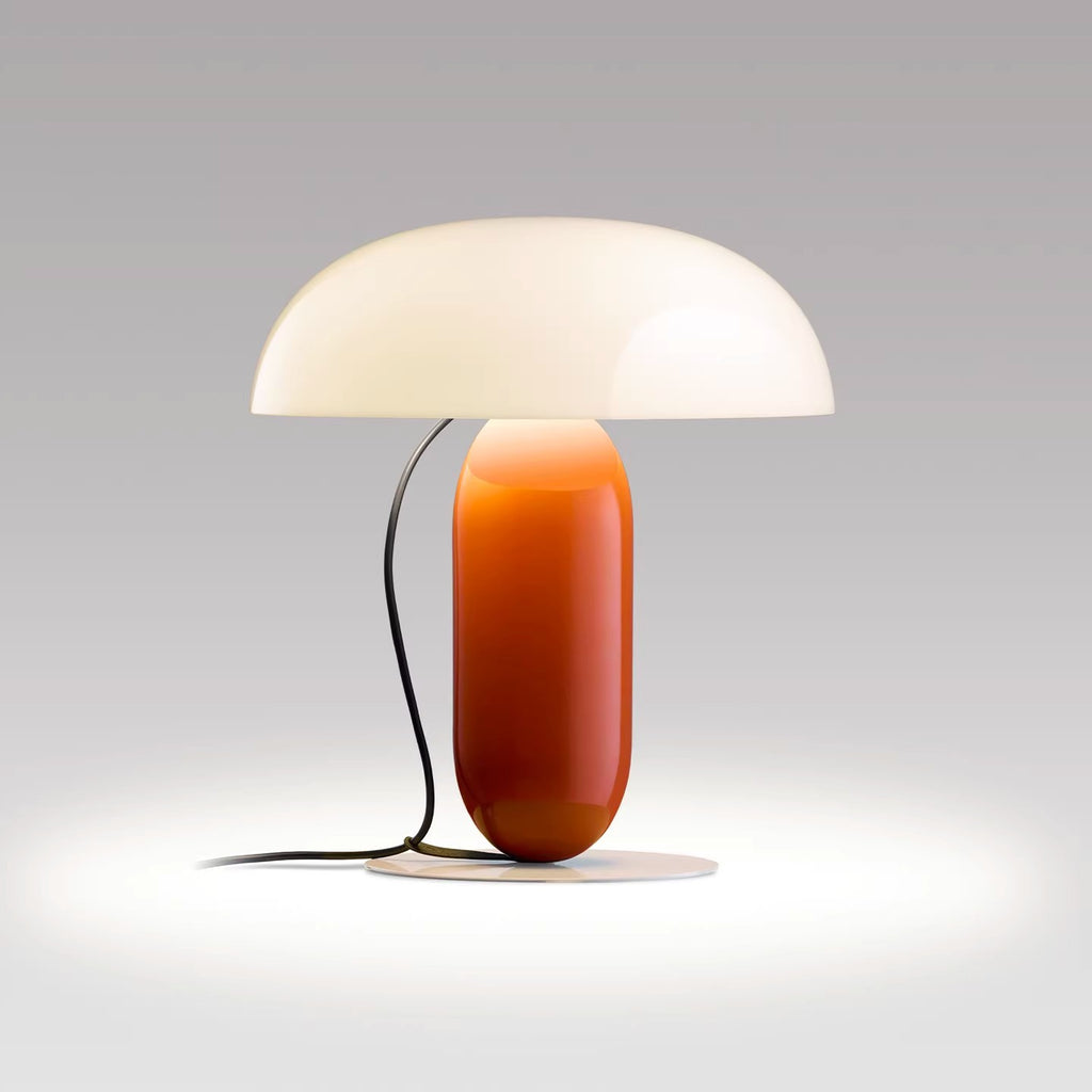 Opal and orange floating shade table lamp front view