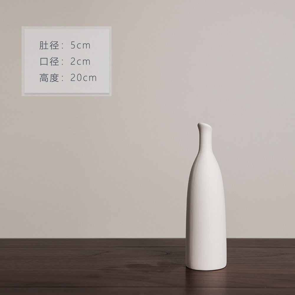 Matte ivory slim bottle mini ceramic vase, 20 cm high