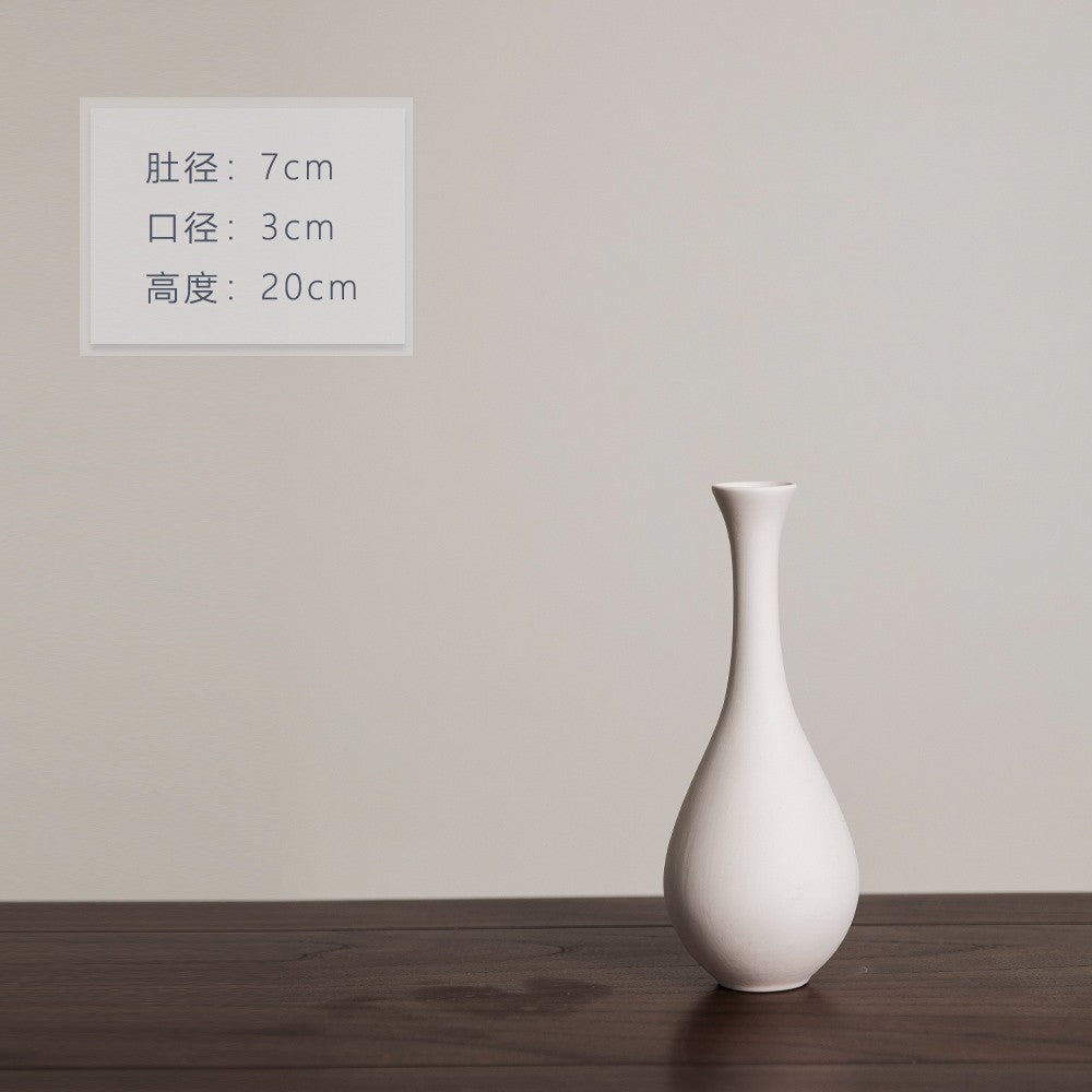 Matte ivory teardrop long-neck ceramic bud vase, 20 cm high