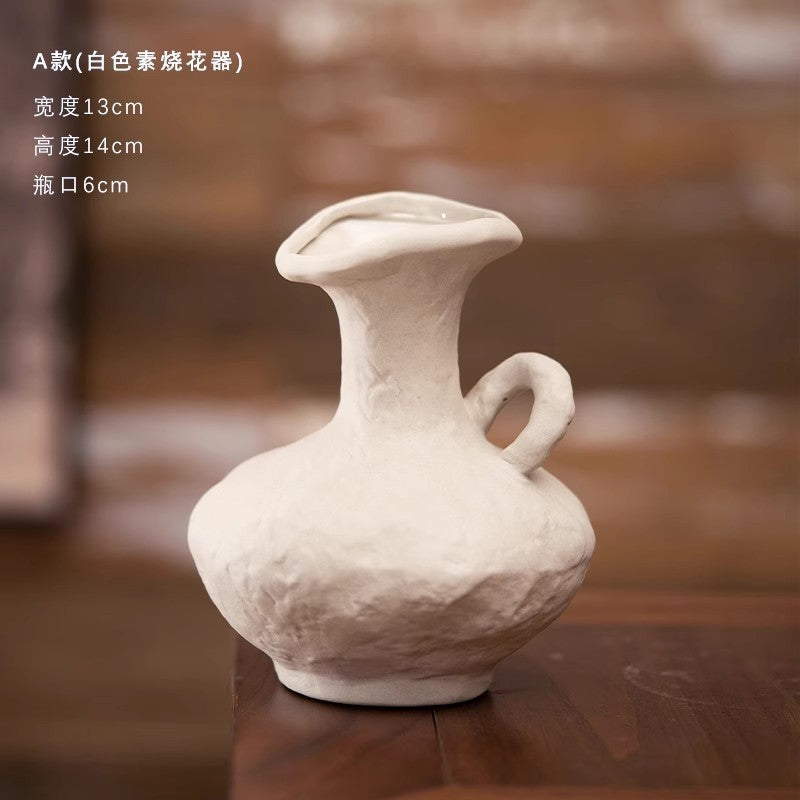 Style A white rustic ceramic jug vase 13 cm wide 14 cm high